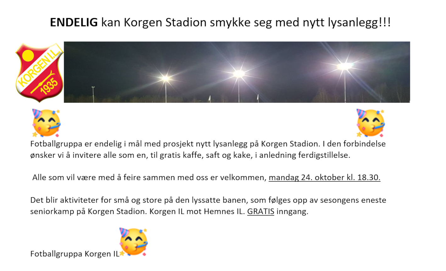 Velkommen til kakefest på Korgen Stadion